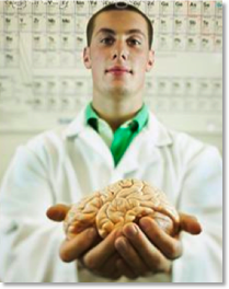 "Young Scientist Holding Human Brain"